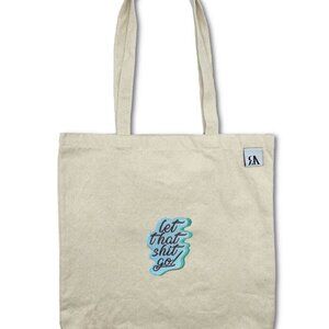 Let That Shit Go Blue Embroidered Tote Bag - Beige